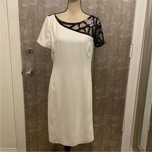 Angel Sanchez One-Shoulder White Dress with Black Sequin Detail, US12
